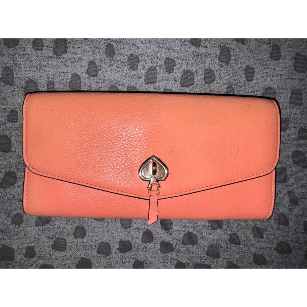 Kate Spade Coral Pebbled Leather Flap Wallet Continental Wallet